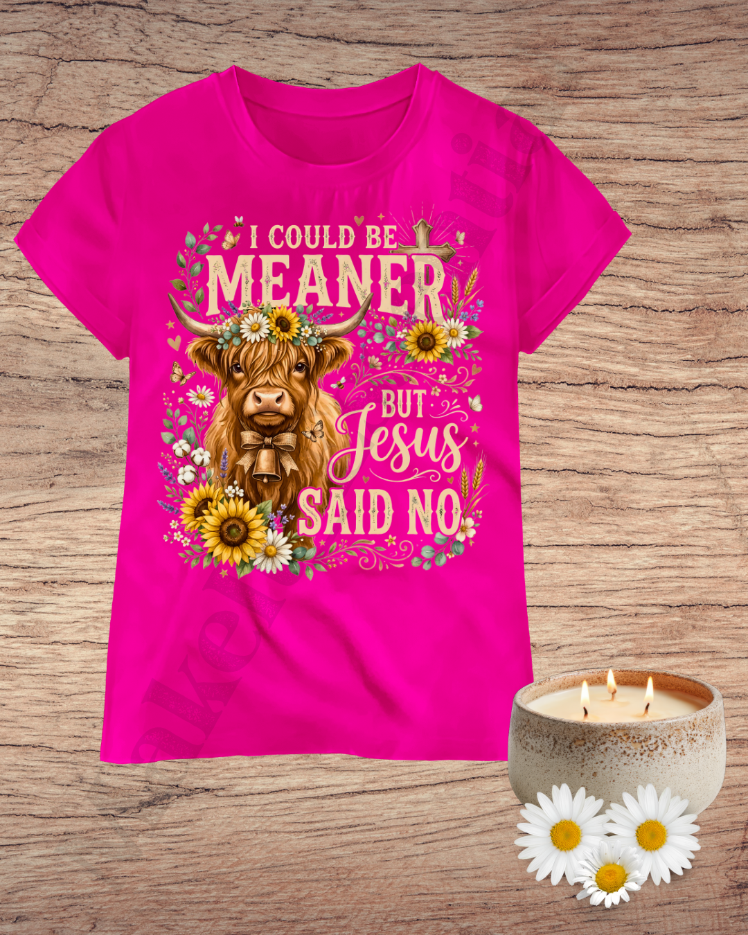 Funny Christian Highland Cow Shirt, I Could Be Meaner But Jesus Said No T-Shirt, Cute Western Floral Cow Tee, Southern Country Faith Gift